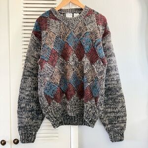 Vintage Bachrach Hand Knit Multicolor Crewneck Sweater
